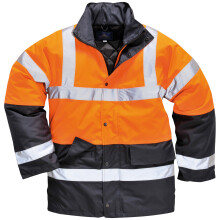 (S, Orange/Navy) Portwest Unisex Hard-wearing Hi Vis Traffic Jacket / Safetywear / Workwear