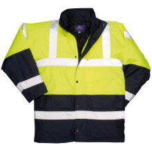 (S, Yellow/Navy) Portwest Unisex Hard-wearing Hi Vis Traffic Jacket / Safetywear / Workwear