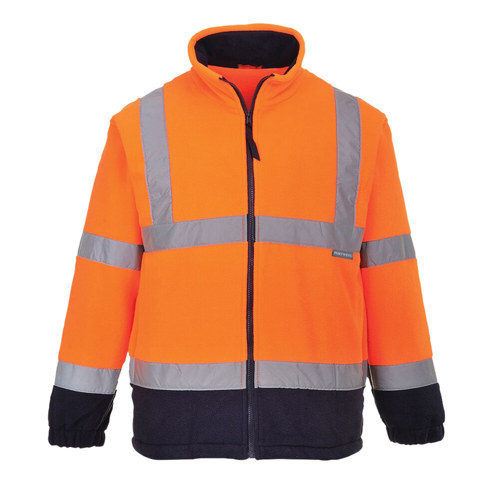 (S, Orange/ Navy) Portwest Mens Lined Hi Vis Fleece Jacket