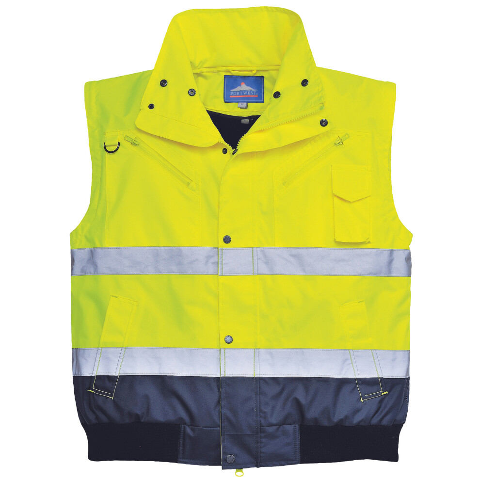 (L, Yellow/Navy) Portwest Mens 3 In 1 Hi-Vis Bomber Jacket (C465) / Workwear