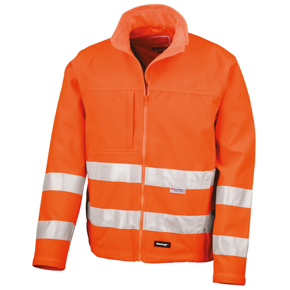 (S, Fluorescent Orange) Result Core Mens High-Visibility Winter Blouson Softshell Jacket (Water Resistant & Windproof)