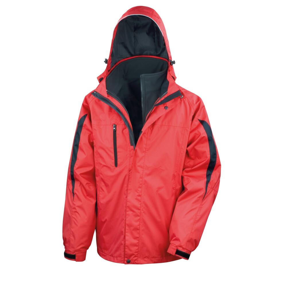 (2XL, Red / Black) Result Mens 3 In 1 Softshell Waterproof Journey Jacket With Hood
