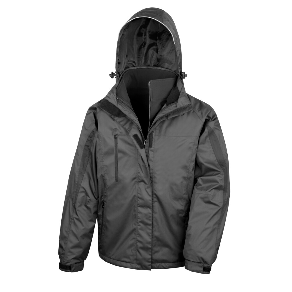 (L, Black / Black) Result Mens 3 In 1 Softshell Waterproof Journey Jacket With Hood