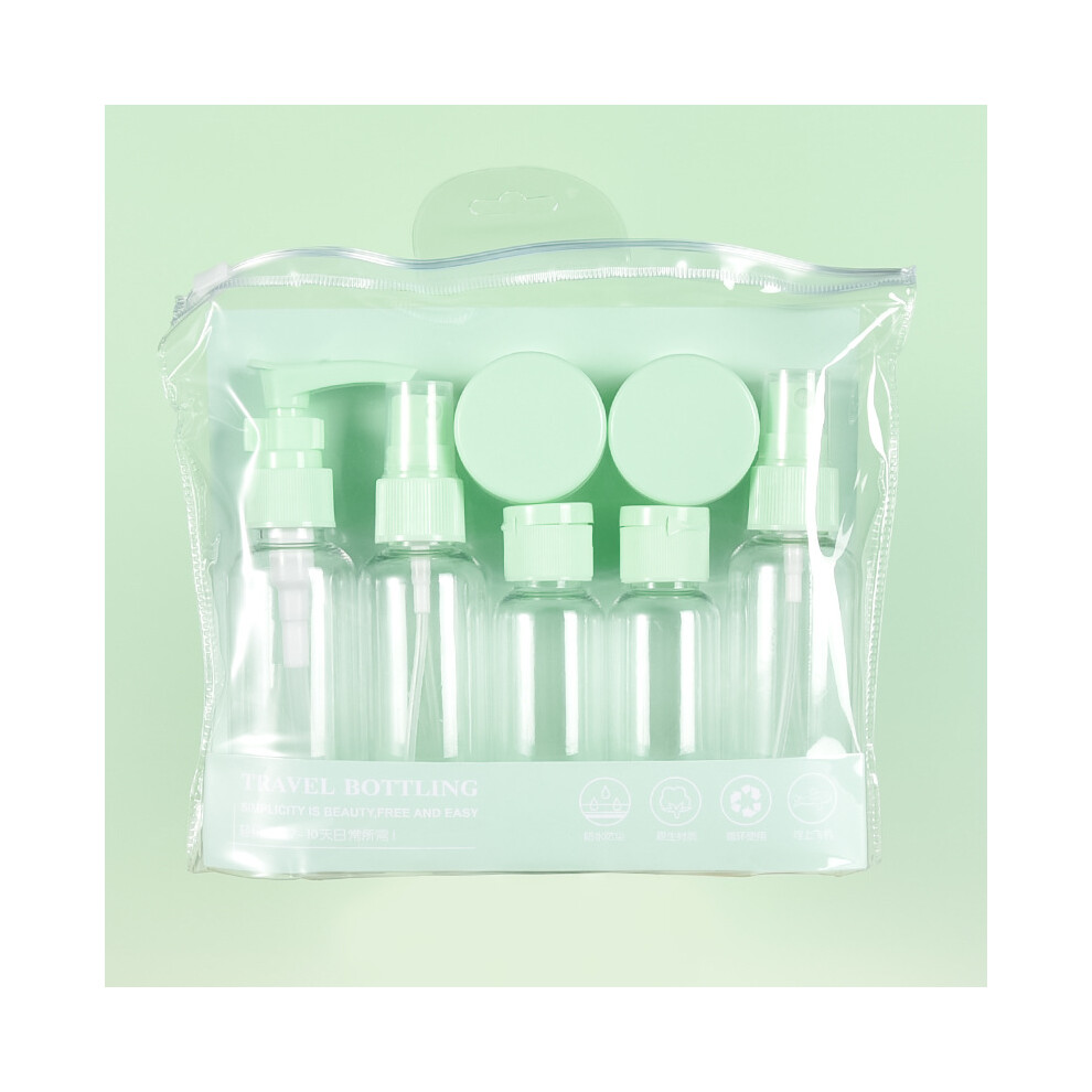 (Green) Makeup Travel 7pcs Dispenser Portable Toiletry Kit Pressed Spray Bottle Tools