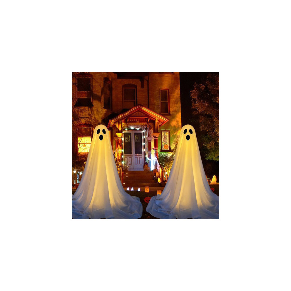 2 Pcs Spooky Ghost Standing With Light Strings Halloween Decoration