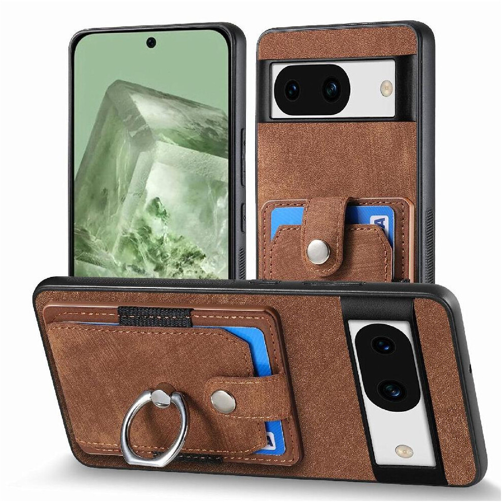 (Brown) Case For Google Pixel 8A Magnetic Car Mount Crad Slot Stand Ring Holder Brown 764762769291
