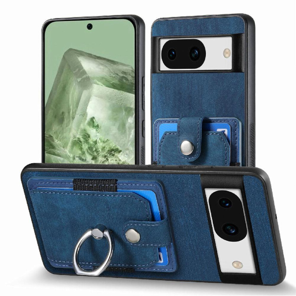 (Blue) Case For Google Pixel 8A Magnetic Car Mount Crad Slot Stand Ring Holder Blue 764762769284