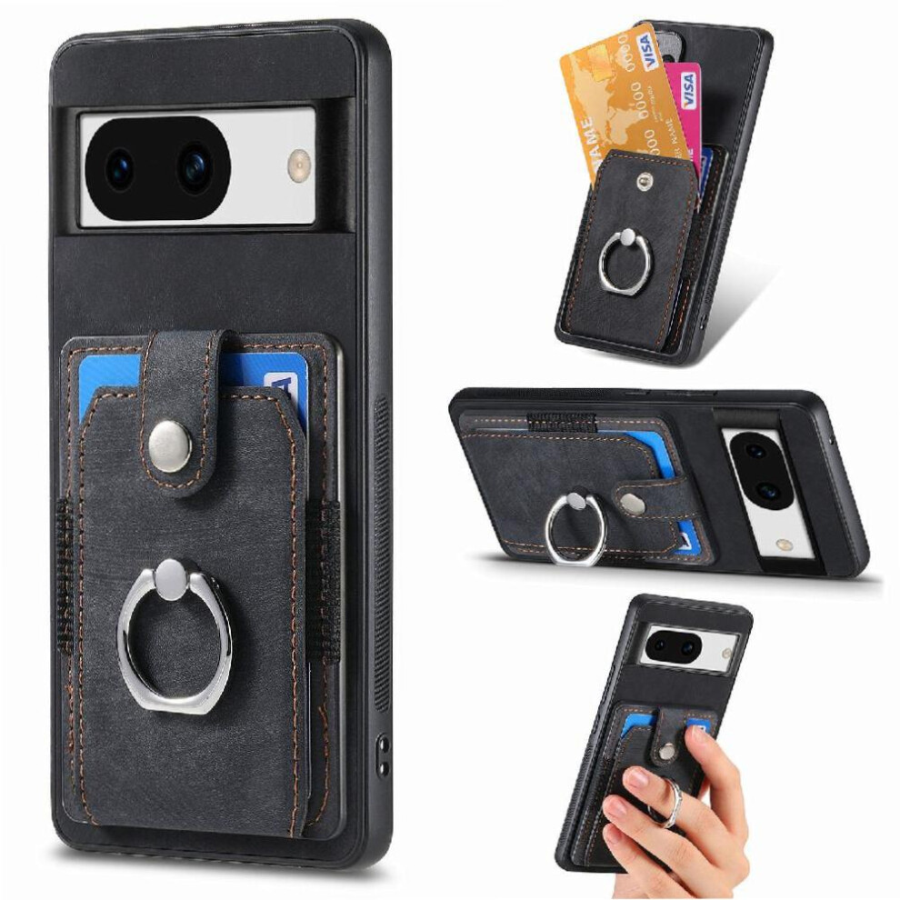 (Black) Case For Google Pixel 8A Magnetic Car Mount Crad Slot Stand Ring Holder Black 764762769277