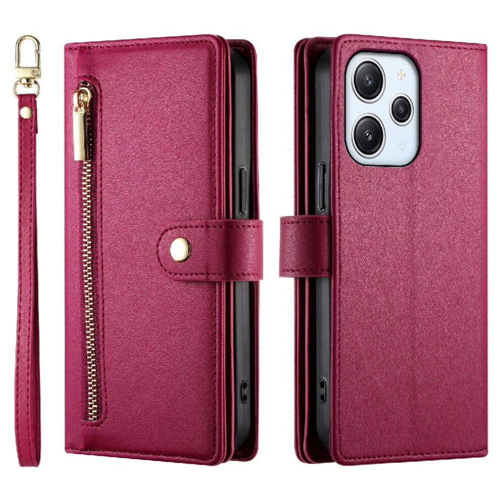 (Red) Flip Case For Xiaomi Mi 12 4G/5G Kickstand Wrist Strap Multifunctional Card Slots Wallet Compartment Red 764762769406