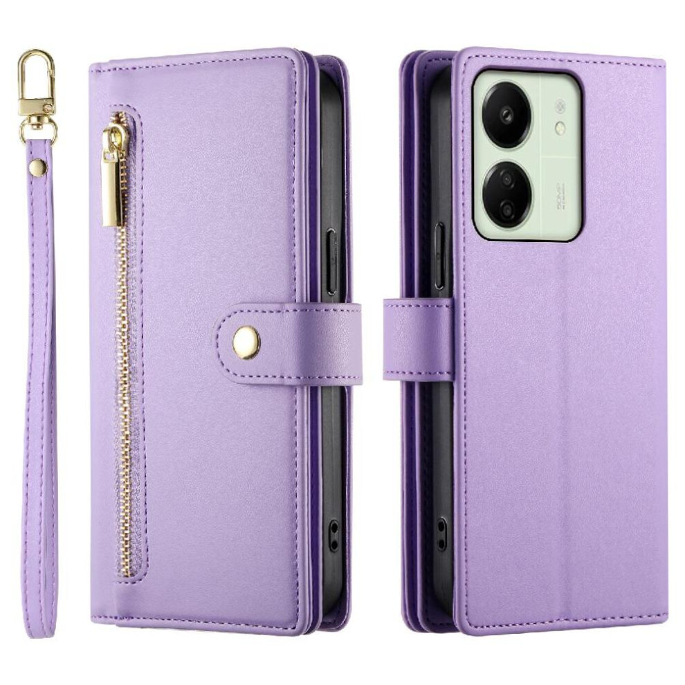 (Purple) Flip Case For Xiaomi Redmi 13C 4G/5G Kickstand Wallet Compartment Wrist Strap Multifunctional Card Slots Purple 764762769499