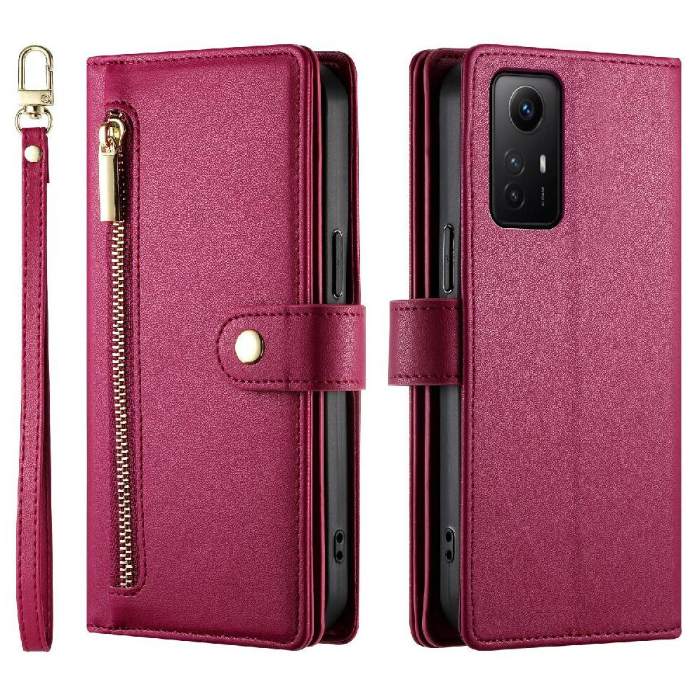 (Red) Flip Case For Xiaomi Mi Note 11 4G/Note 11S 4G Wallet Compartment Kickstand Wrist Strap Multifunctional Card Slots Red 764762769826