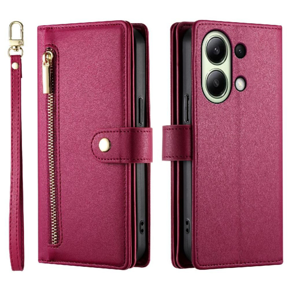 (Red) Flip Case For Xiaomi Mi Note 13 4G Wrist Strap Wallet Compartment Multifunctional Card Slots Kickstand Red 764762770303