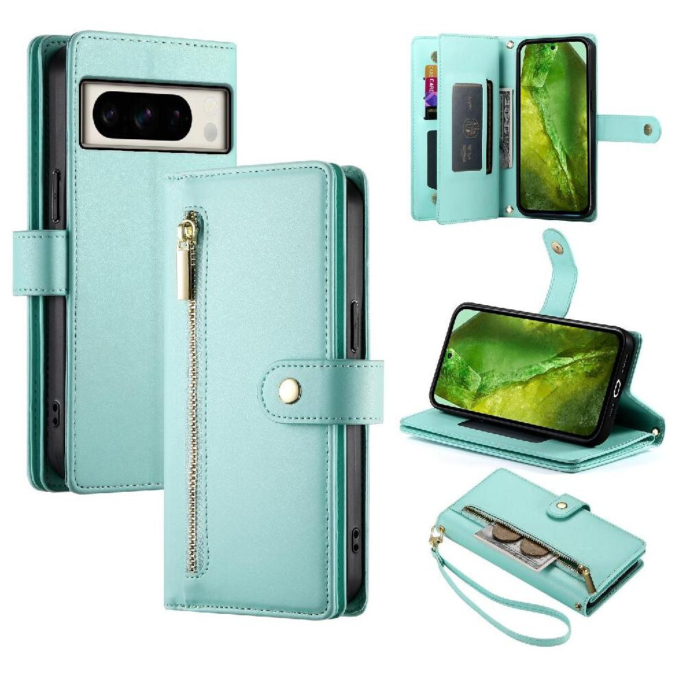 (Green) Flip Case For Google Pixel 8A Wallet Compartment Multifunctional Card Slots Wrist Strap Kickstand Green 764762770624