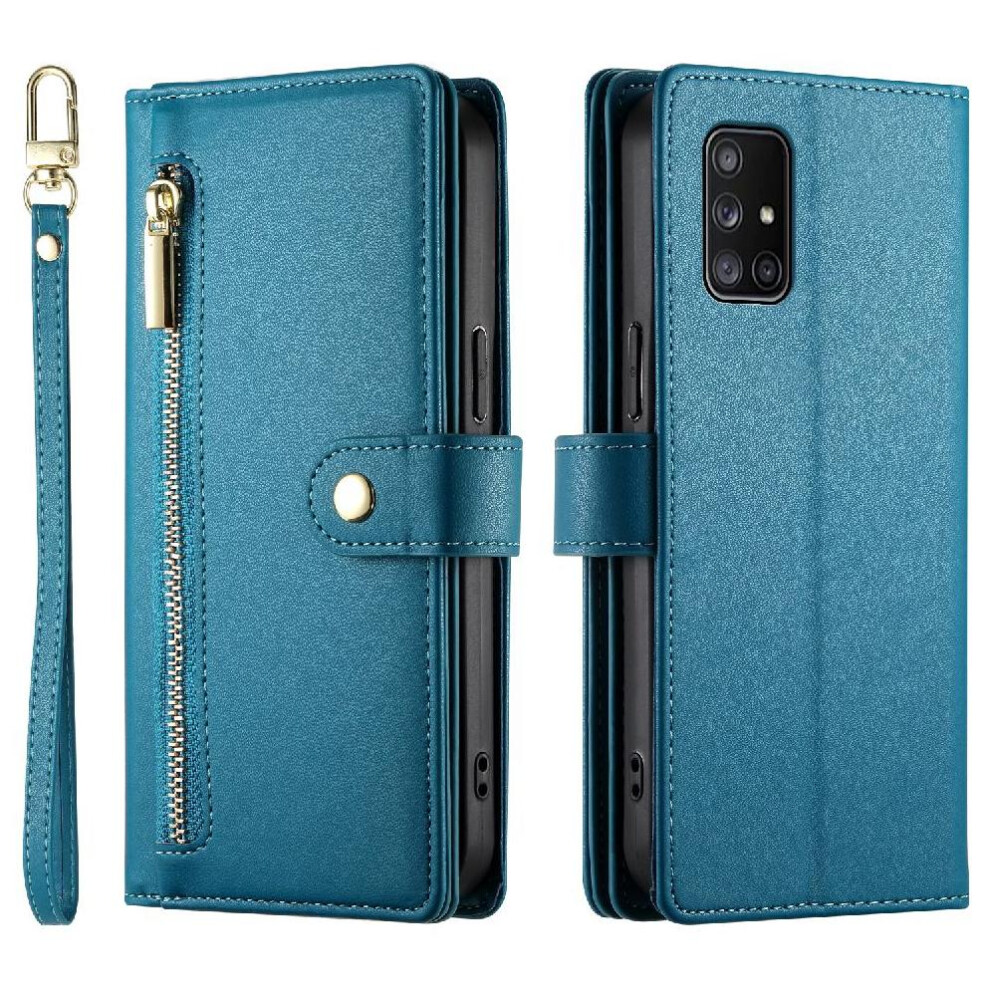 (Blue) Flip Case For Samsung Galaxy A71 4G Multifunctional Card Slots Kickstand Wrist Strap Wallet Compartment Blue 764762770952