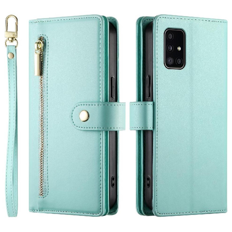 (Green) Flip Case For Samsung Galaxy A51 4G Multifunctional Card Slots Wrist Strap Kickstand Wallet Compartment Green 764762771287