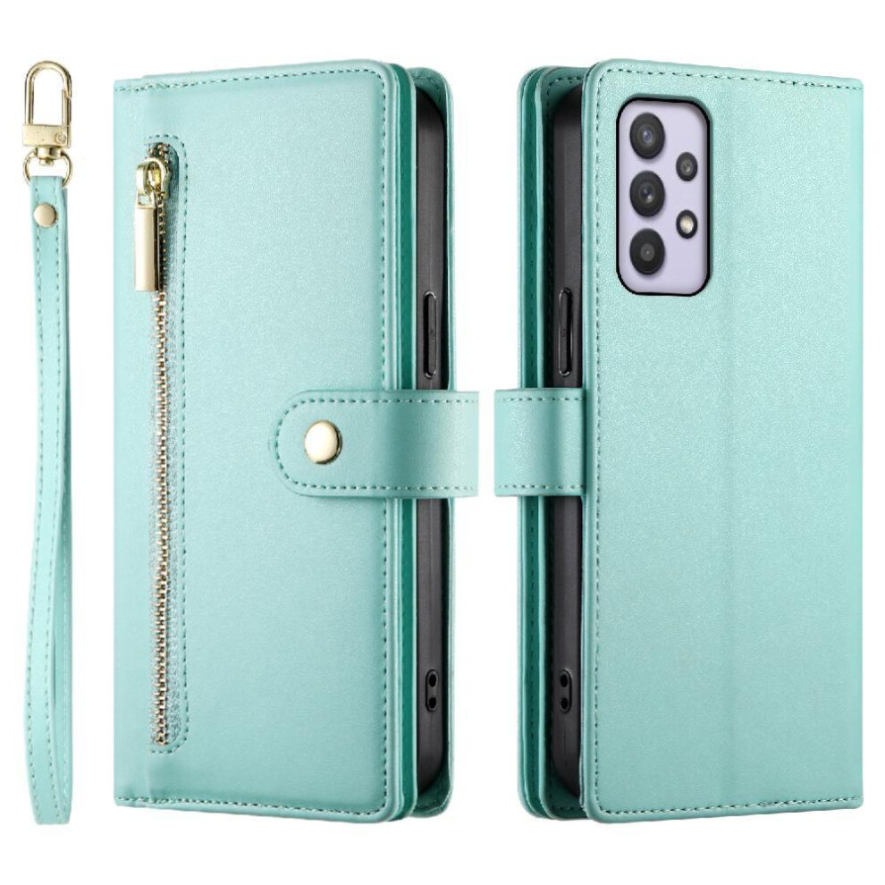 (Green) Flip Case For Samsung Galaxy A32 4G Wallet Compartment Kickstand Multifunctional Card Slots Wrist Strap Green 764762771522