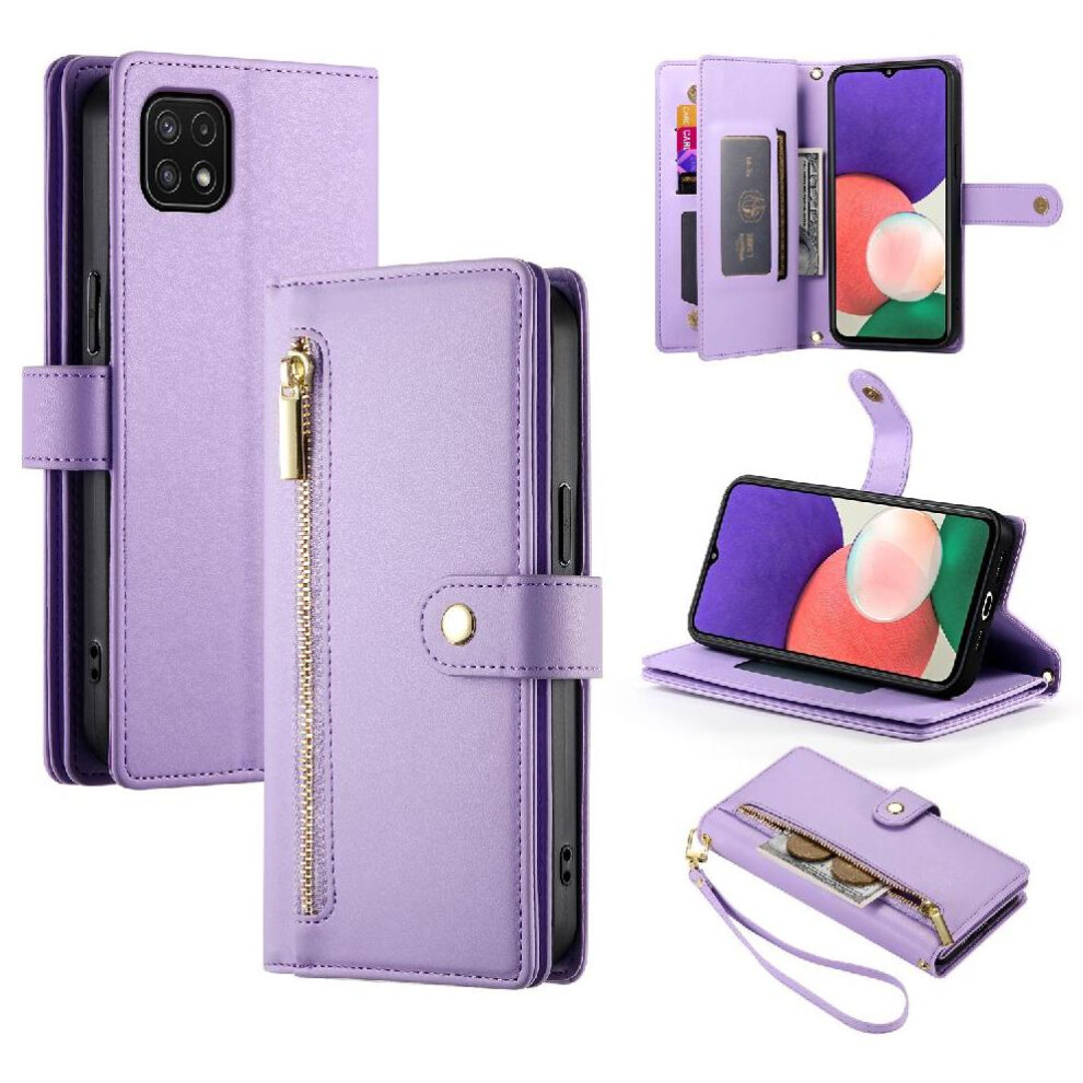 (Purple) Flip Case For Samsung Galaxy A22 5G Wallet Compartment Multifunctional Card Slots Kickstand Wrist Strap Purple 764762771898