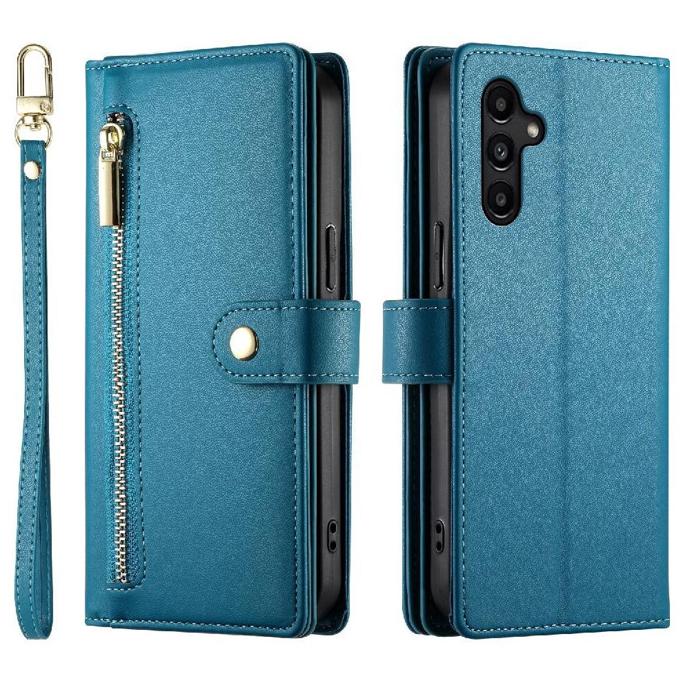 (Blue) Flip Case For Samsung Galaxy A15 Multifunctional Card Slots Kickstand Wrist Strap Wallet Compartment Blue 764762772031