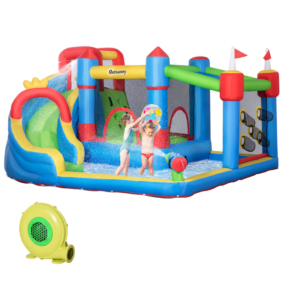 Outsunny 6-In-1 Castle Slide Gun Water Park Wall Blower Indoor Outdoor - Multicoloured - Image 7