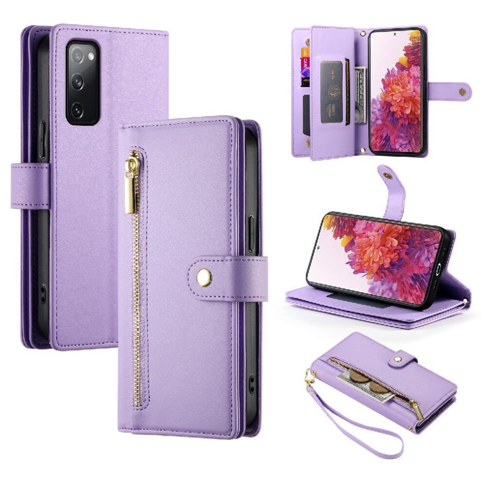 (Purple) Flip Case For Samsung Galaxy S20 Fe Wrist Strap Wallet Compartment Multifunctional Card Slots Kickstand Purple 764762772734