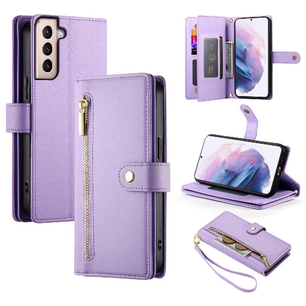 (Purple) Flip Case For Samsung Galaxy S21 Plus Multifunctional Card Slots Kickstand Wallet Compartment Wrist Strap Purple 764762773038