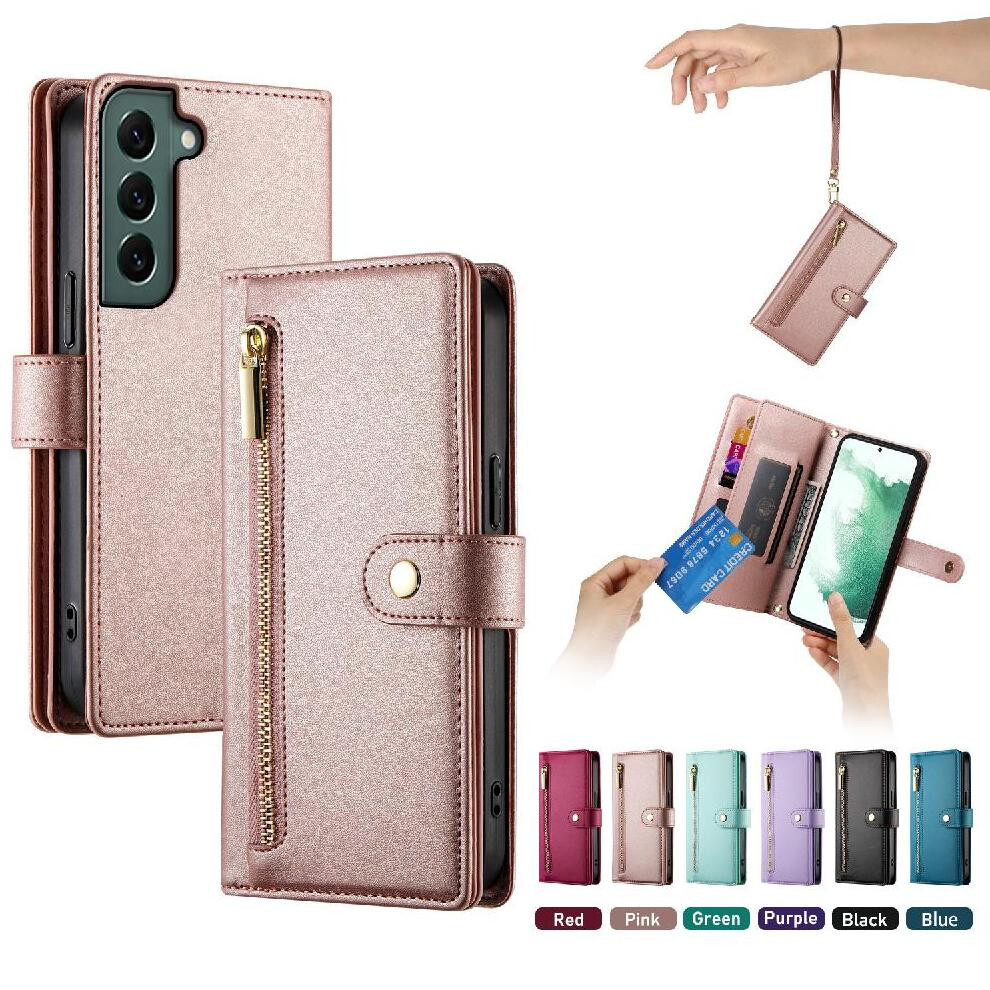 (Pink) Flip Case For Samsung Galaxy S22 Plus Wallet Compartment Multifunctional Card Slots Wrist Strap Kickstand Pink 764762773199