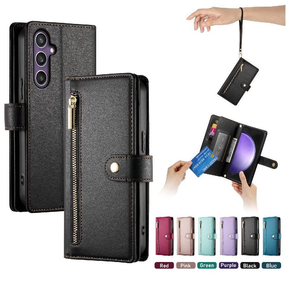 (Black) Flip Case For Samsung Galaxy S23 Fe Wrist Strap Multifunctional Card Slots Wallet Compartment Kickstand Black 764762773403