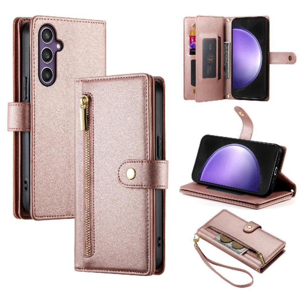 (Pink) Flip Case For Samsung Galaxy S23 Fe Wrist Strap Multifunctional Card Slots Wallet Compartment Kickstand Pink 764762773373