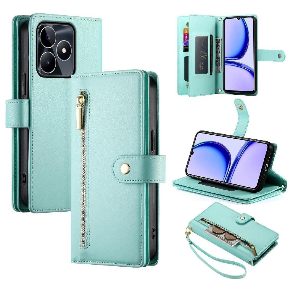 (Green) Flip Case For Realme C53 Wallet Compartment Kickstand Wrist Strap Multifunctional Card Slots Green 764762773922
