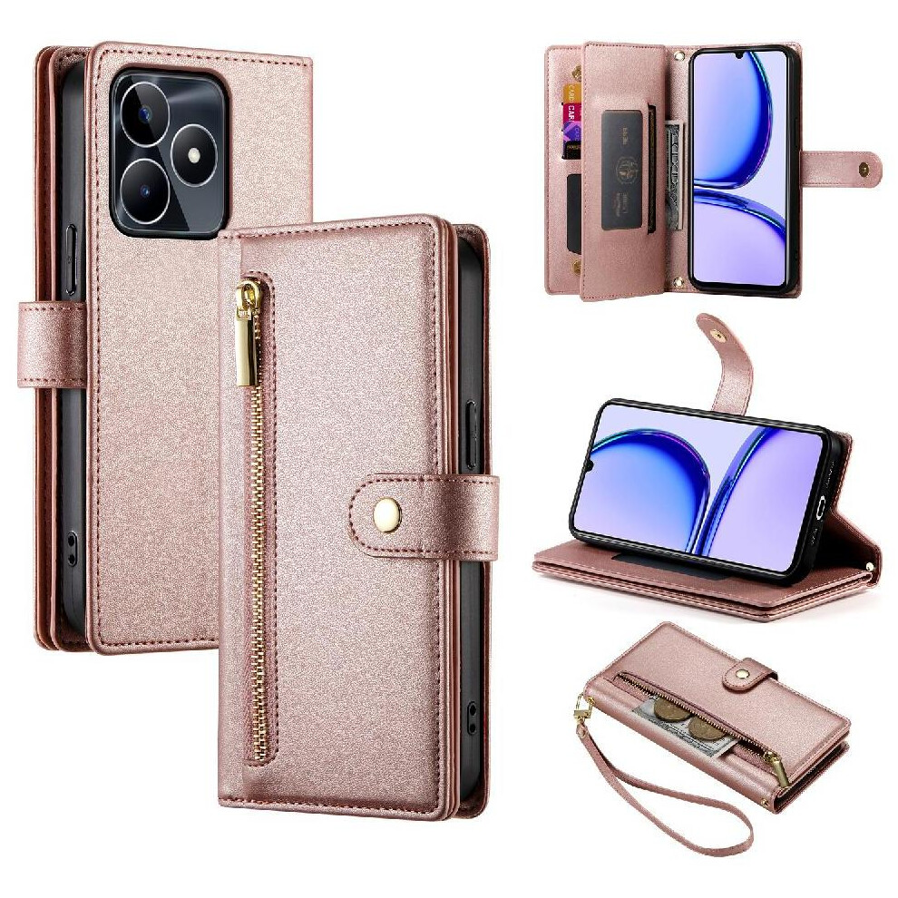 (Pink) Flip Case For Realme C53 Wallet Compartment Kickstand Wrist Strap Multifunctional Card Slots Pink 764762773915