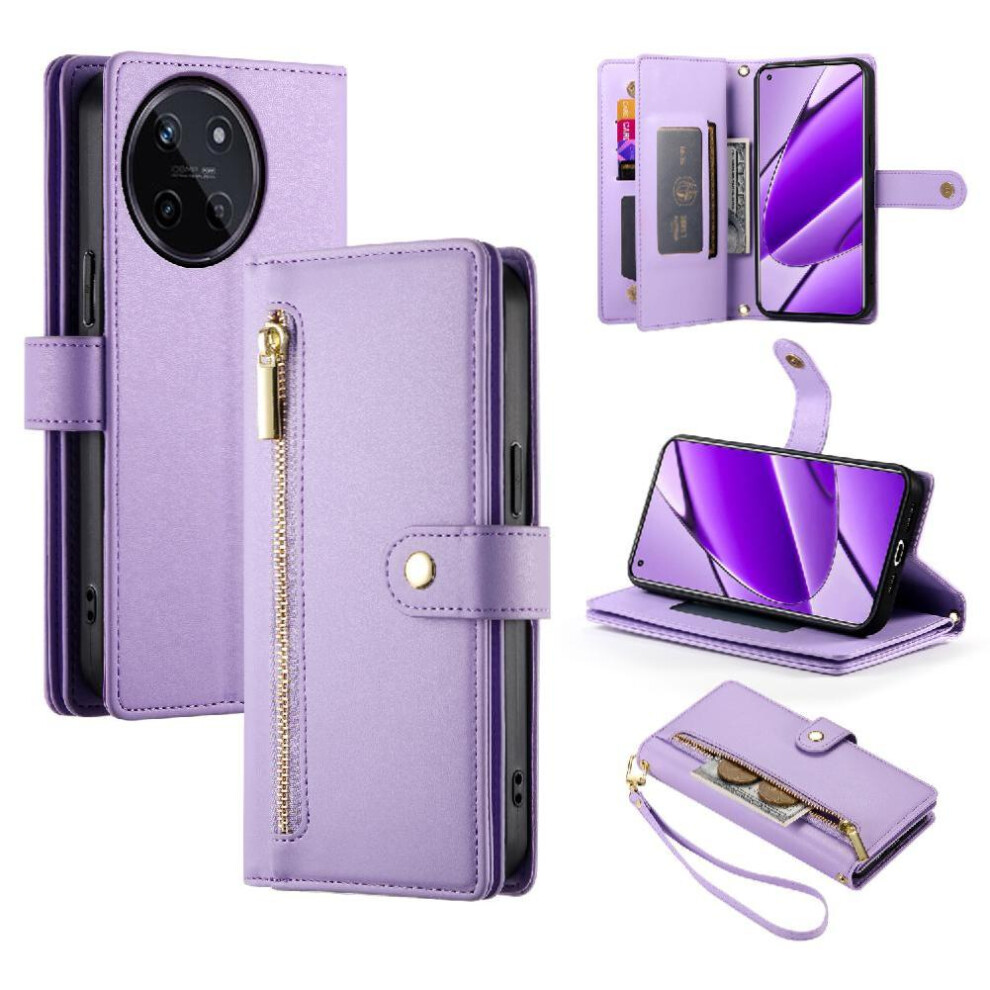 (Purple) Flip Case For Realme 11 4G Multifunctional Card Slots Kickstand Wallet Compartment Wrist Strap Purple 764762774233