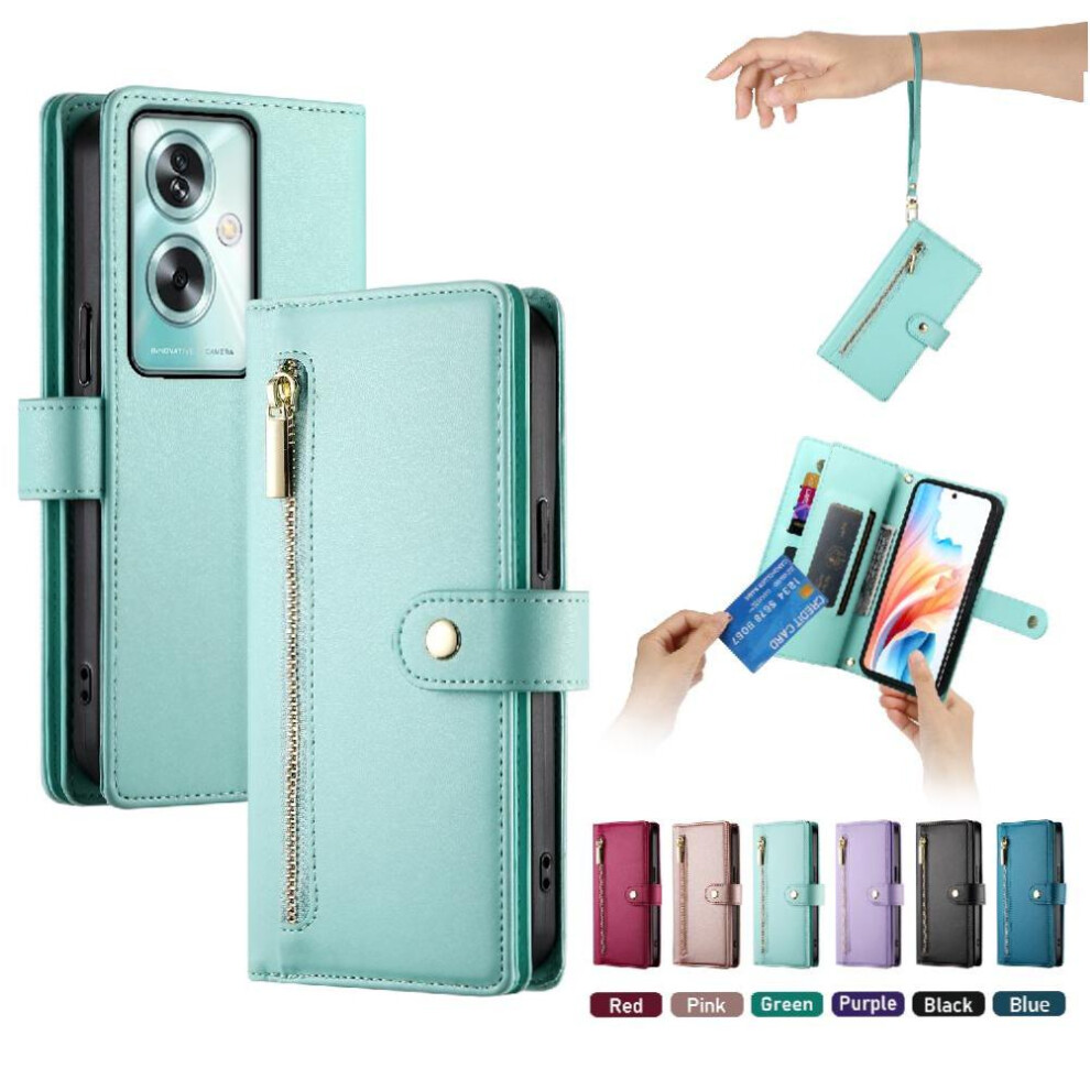 (Green) Flip Case For Oppo A79 5G Wallet Compartment Wrist Strap Multifunctional Card Slots Kickstand Green 764762774646