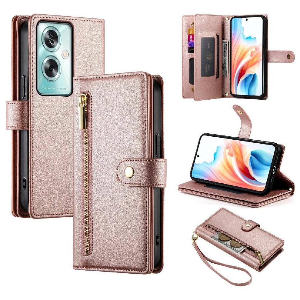 (Pink) Flip Case For Oppo A79 5G Wallet Compartment Wrist Strap Multifunctional Card Slots Kickstand Pink 764762774639
