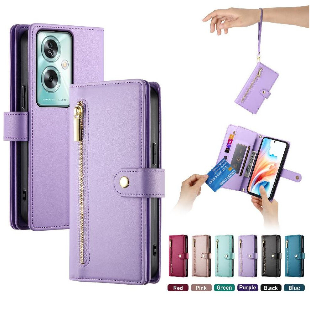 (Purple) Flip Case For Oppo A79 5G Wallet Compartment Wrist Strap Multifunctional Card Slots Kickstand Purple 764762774653