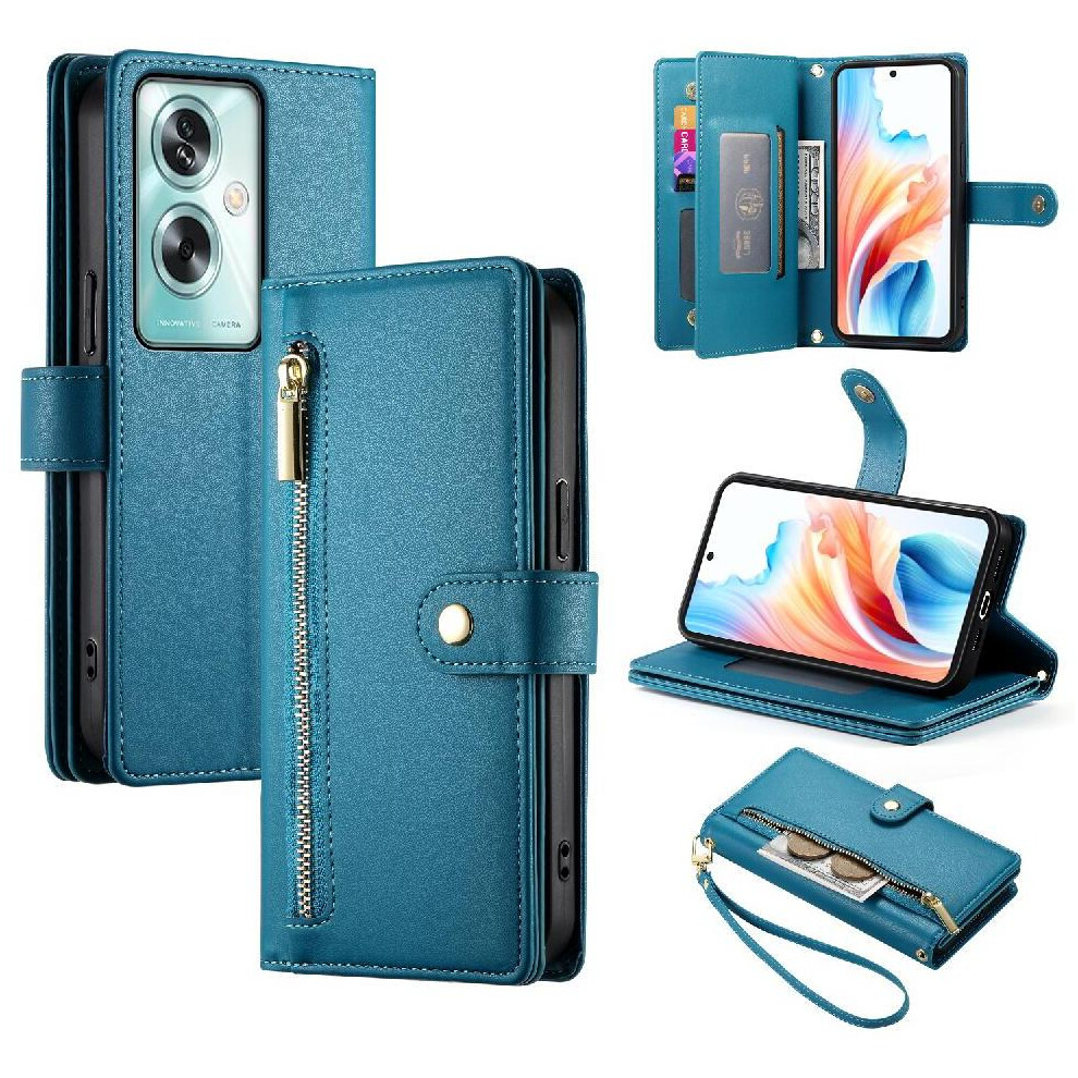(Blue) Flip Case For Oppo A79 5G Wallet Compartment Wrist Strap Multifunctional Card Slots Kickstand Blue 764762774677
