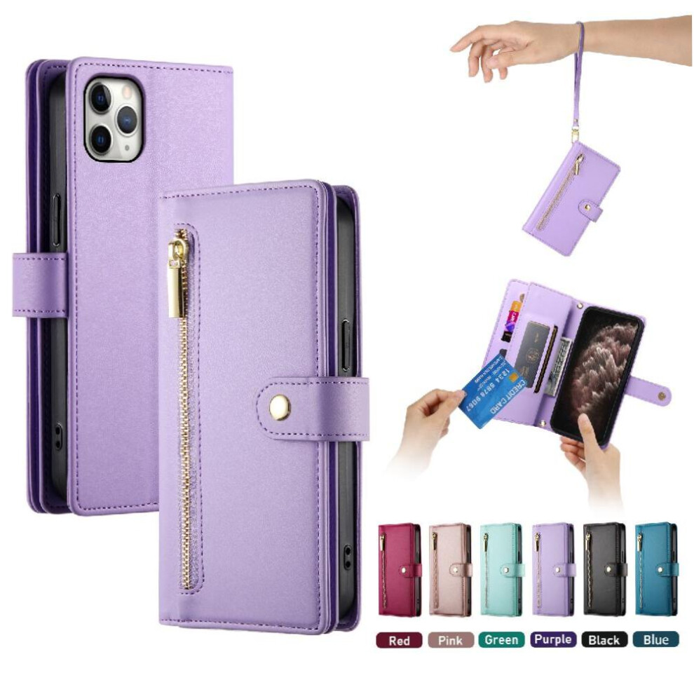 (Purple) Flip Case For Iphone 11 Pro Max Kickstand Wallet Compartment Wrist Strap Multifunctional Card Slots Purple 764762775490