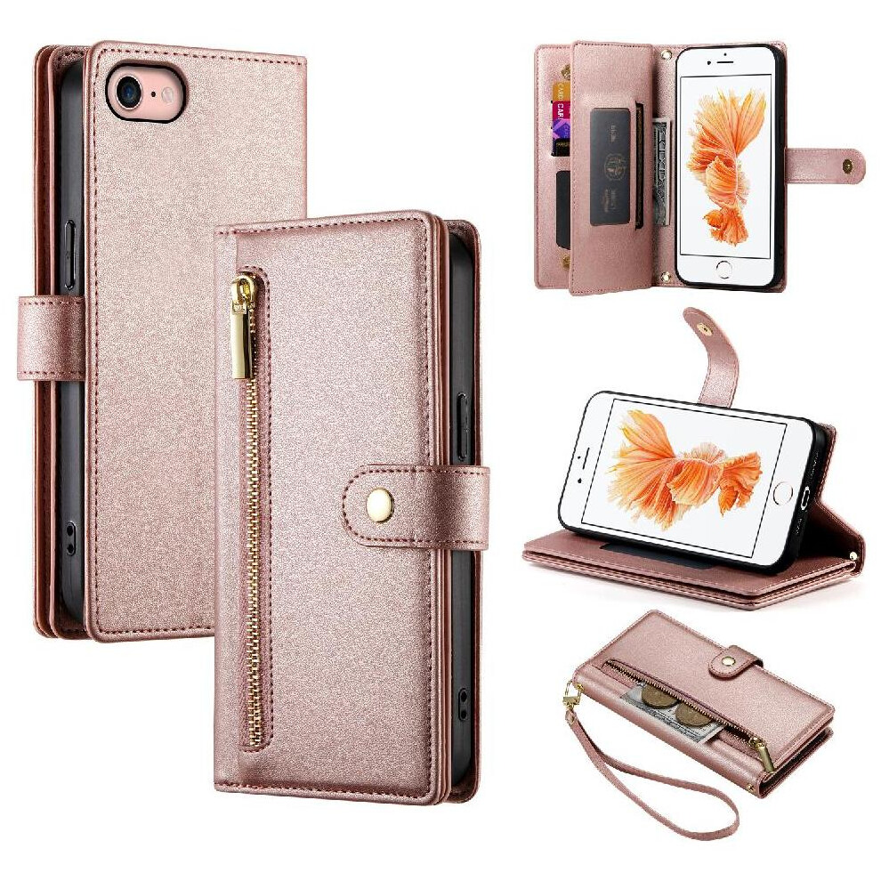 (Pink) Flip Case For Iphone 6 Kickstand Wrist Strap Wallet Compartment Multifunctional Card Slots Pink 764762776688