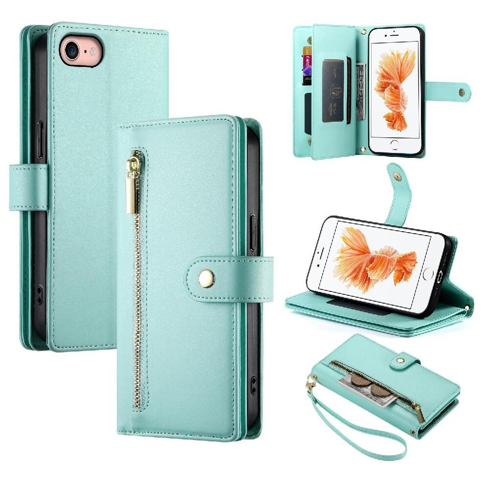 (Green) Flip Case For Iphone 6 Kickstand Wrist Strap Wallet Compartment Multifunctional Card Slots Green 764762776695