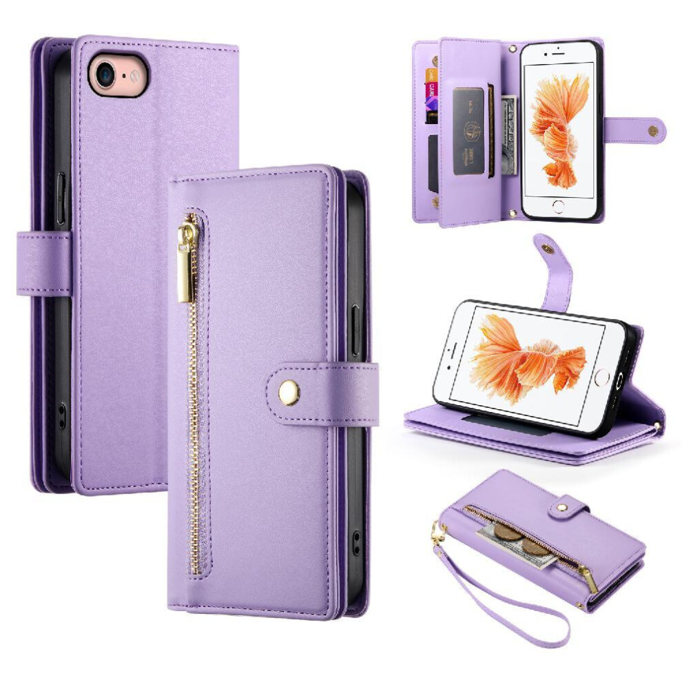 (Purple) Flip Case For Iphone 6 Kickstand Wrist Strap Wallet Compartment Multifunctional Card Slots Purple 764762776701