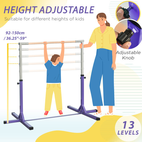 Homcom HOMCOM Adjustable Kids Gymnastics Bar Horizontal Training Steel Frame Purple 1