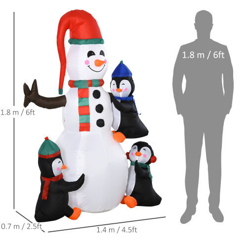 Homcom HOMCOM Inflatable Three Cute Penguins Building Snowman Christmas Lighted 6ft 1