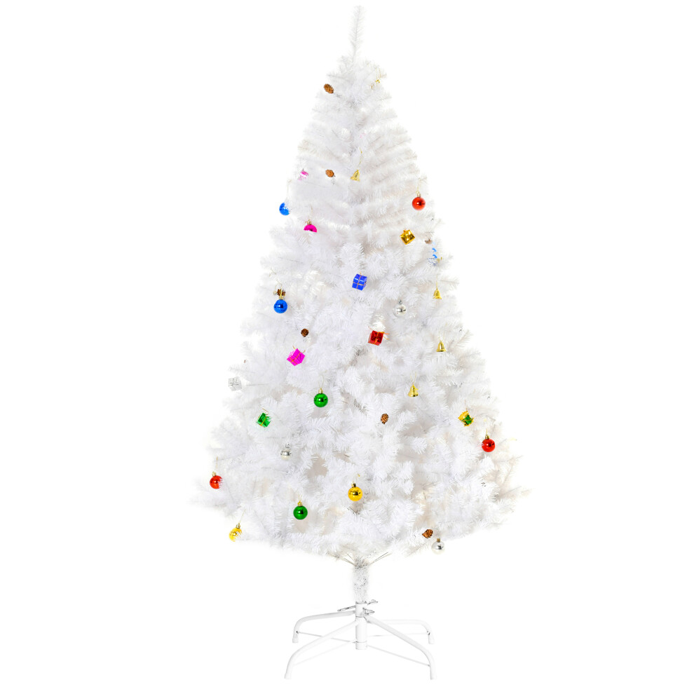 HOMCOM 6ft Snow Artificial Christmas Tree w/ Metal Stand Decorations Home White