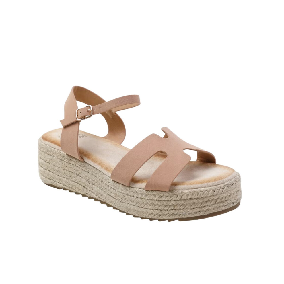 (6 UK, Nude) Where's That From Womens/Ladies London Nubuck Ankle Strap Flatform Sandals