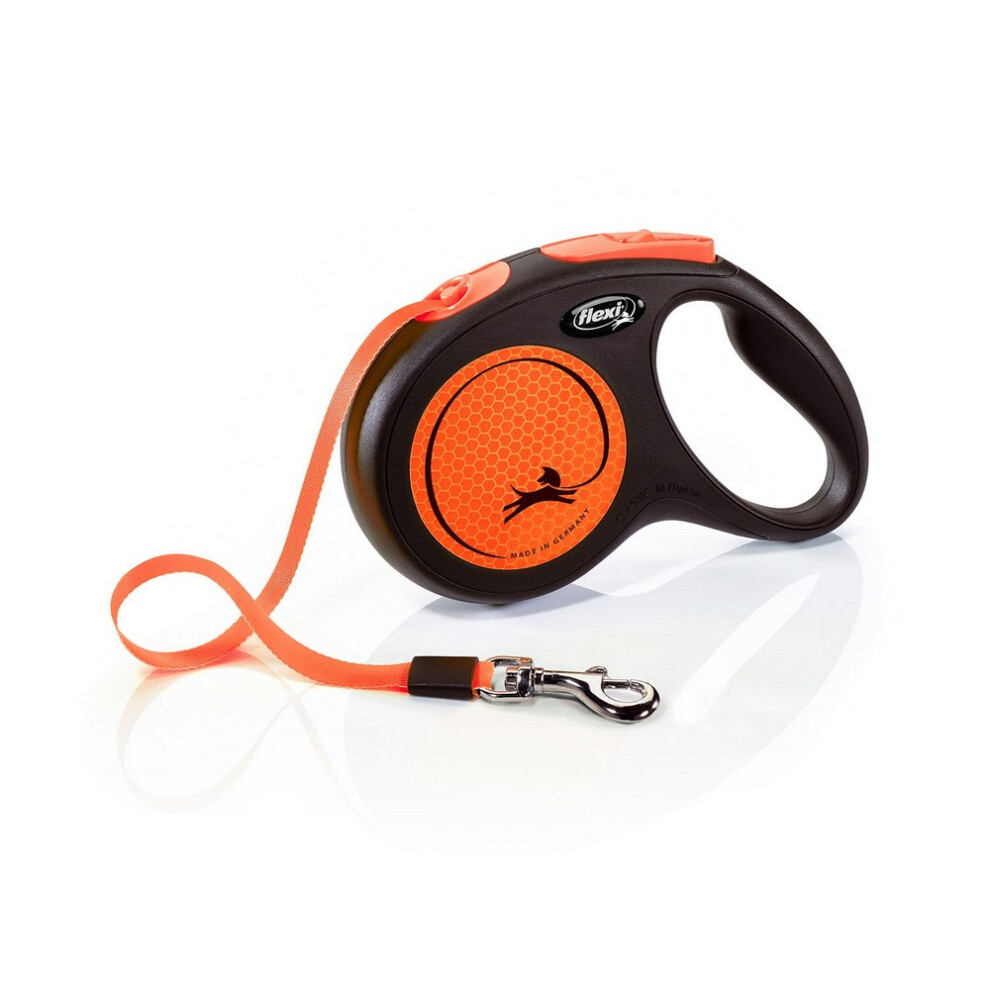 (5m, Orange/Black) Flexi Medium Neon Taped Retractable Dog Lead
