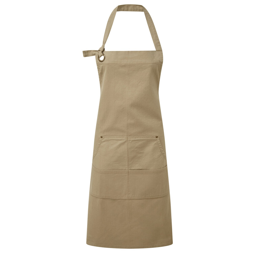 (One Size, Khaki Brown) Premier Unisex Adult Cotton Canvas Pocket Apron