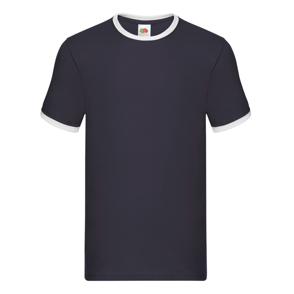 (S, Navy/White) Fruit Of The Loom Mens Ringer Contrast T-Shirt