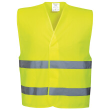 (SM, Yellow) Portwest Unisex High Visibility Two Band Safety Work Vest (Pack of 2)