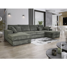 Family Large Double Sofa with Footstool U-Shaped Grey
