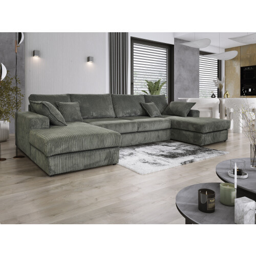 Furniture 786 Family Large Double Sofa with Footstool U-Shaped Grey