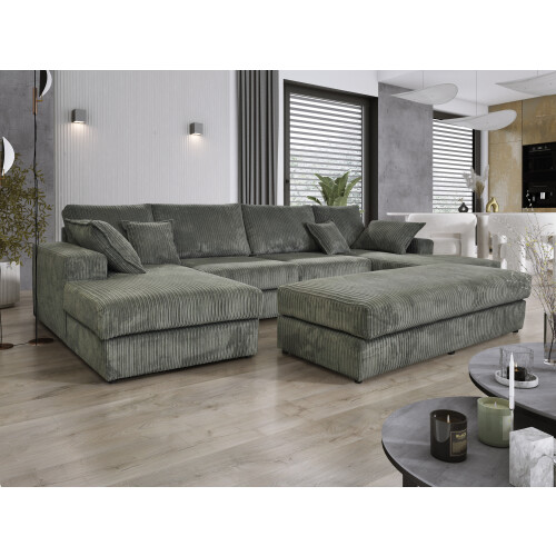 Furniture 786 Family Large Double Sofa with Footstool U-Shaped Grey 1